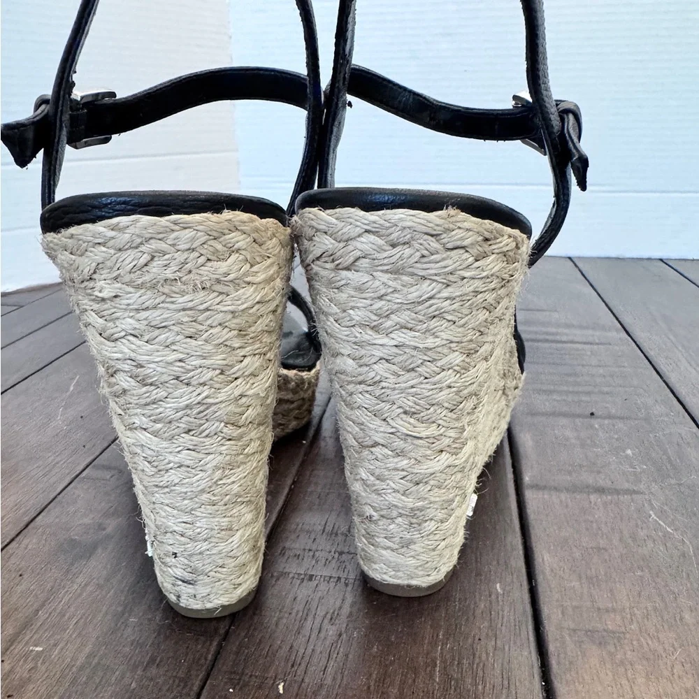 Michael Kors Womens Jill Black Leather Wedge Espadrille Sandals Shoes Size 8.5 M